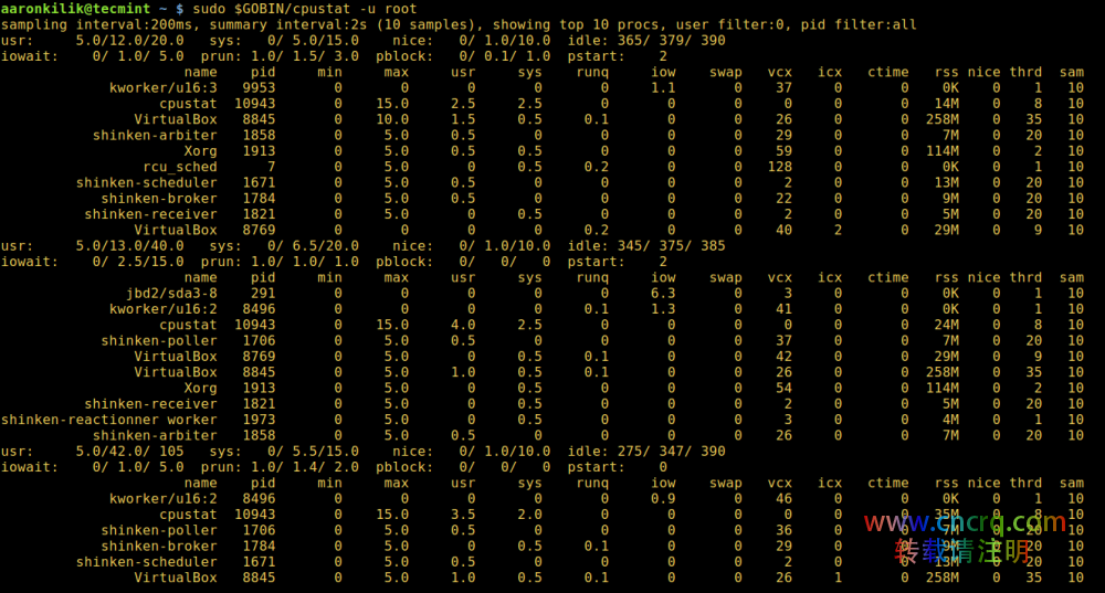 cpustat：在 Linux 下根据运行的进程监控 CPU 使用率