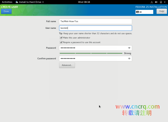 Fedora 25 Workstation 安装指南