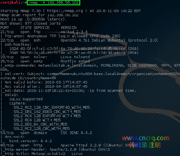 在Kali Linux下实战Nmap（网络安全扫描器）